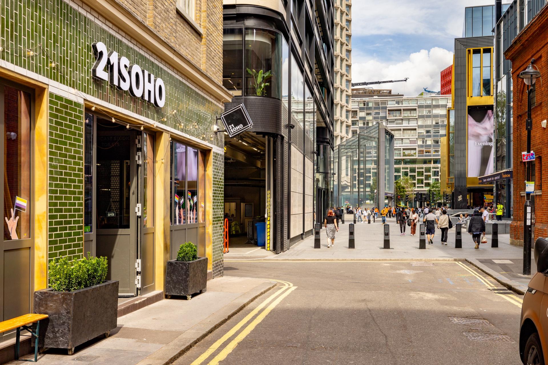 The 21Soho frontage on Sutton Row in Soho