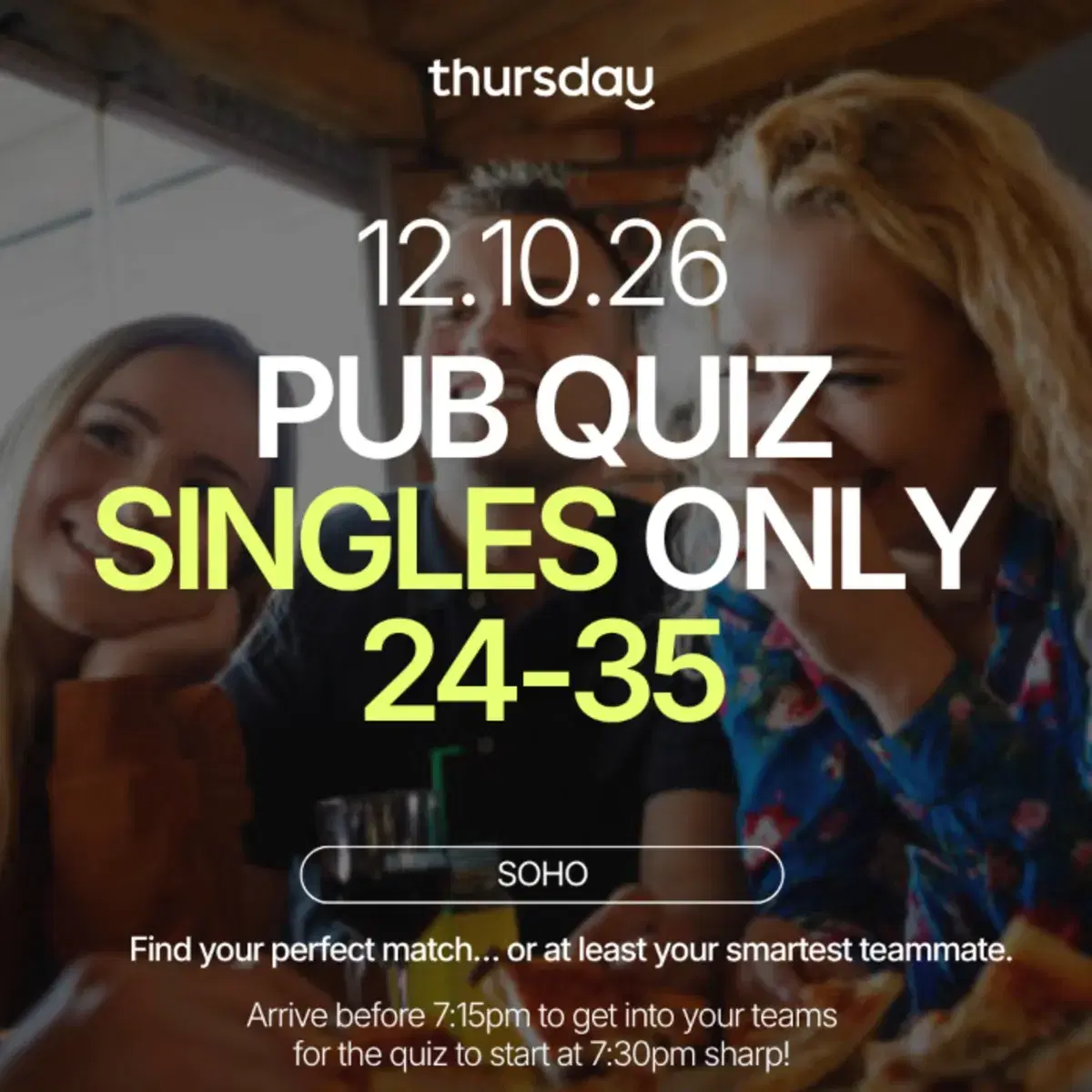 Monday | Singles Pub Quiz Night 24-35 | Soho — event artwork