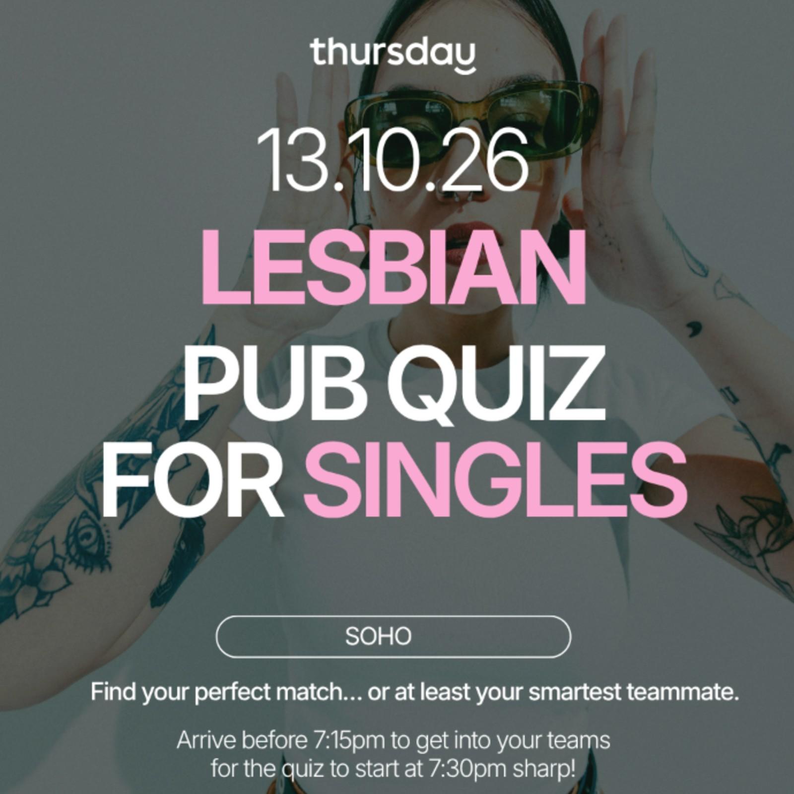 Tuesday | Lesbian Singles Pub Quiz | Soho — event artwork