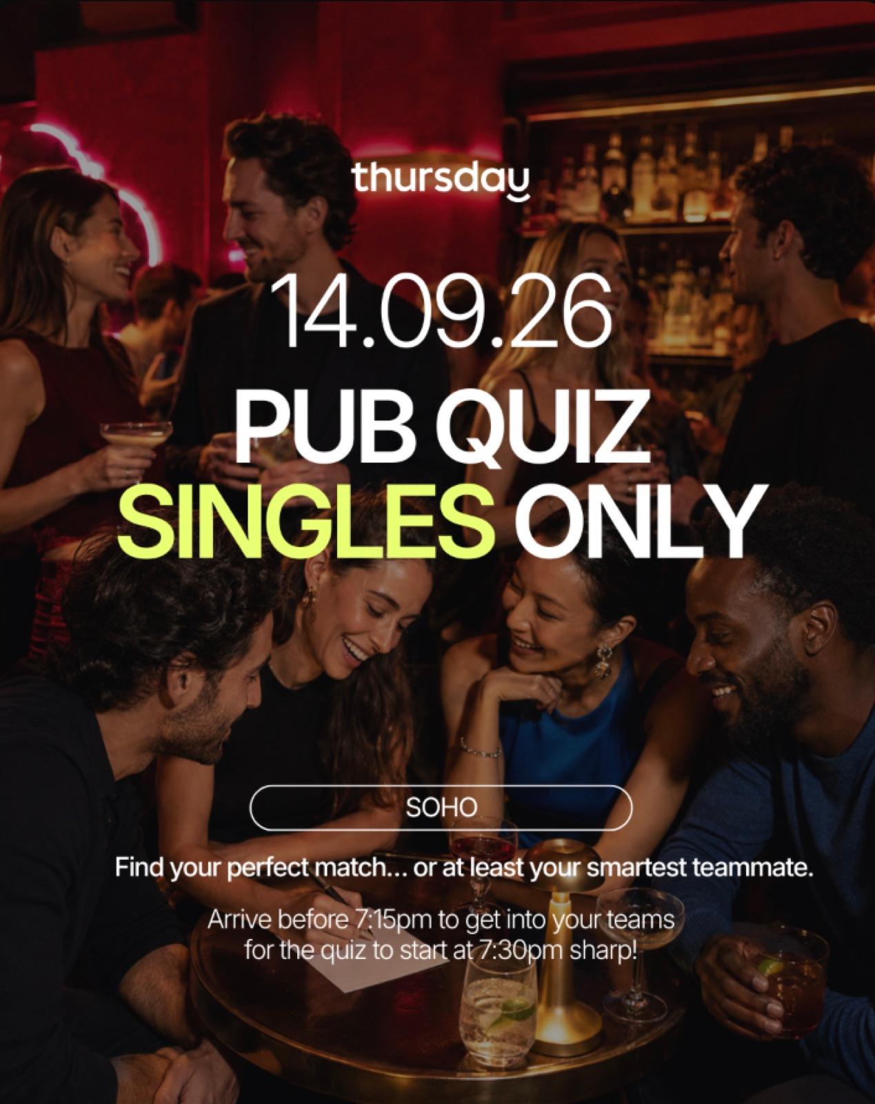 Monday | Singles Pub Quiz Night | Soho — event artwork