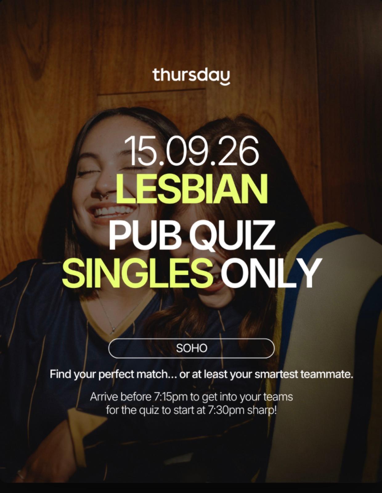 Tuesday | Lesbian Singles Pub Quiz | Soho — event artwork