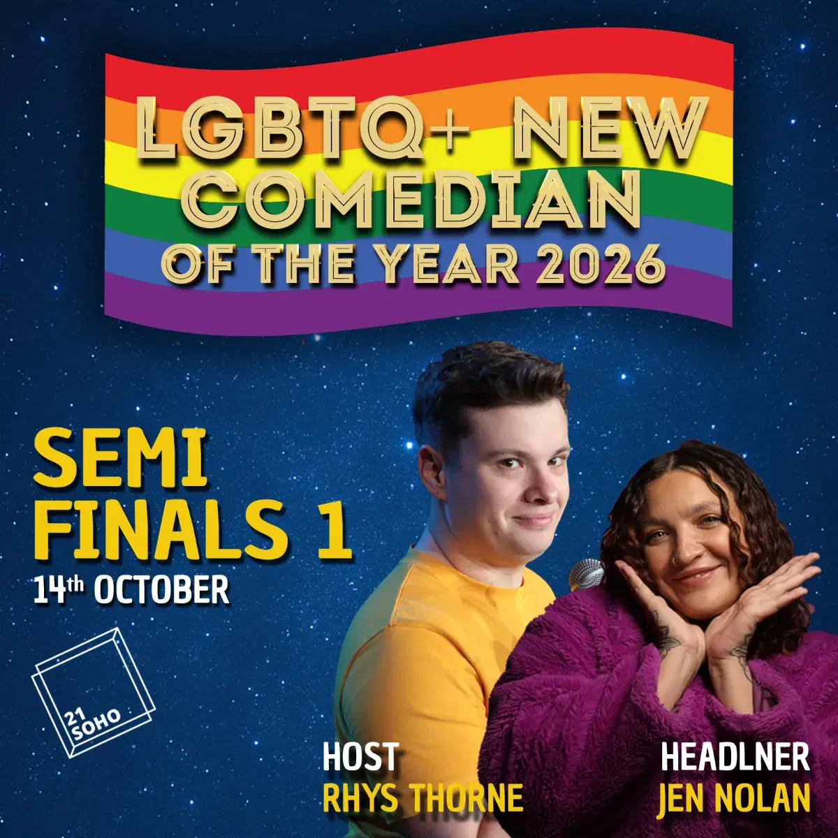 LGBTQ+ New Comedian of the Year 2026 - SEMI FINALS 1 — event artwork
