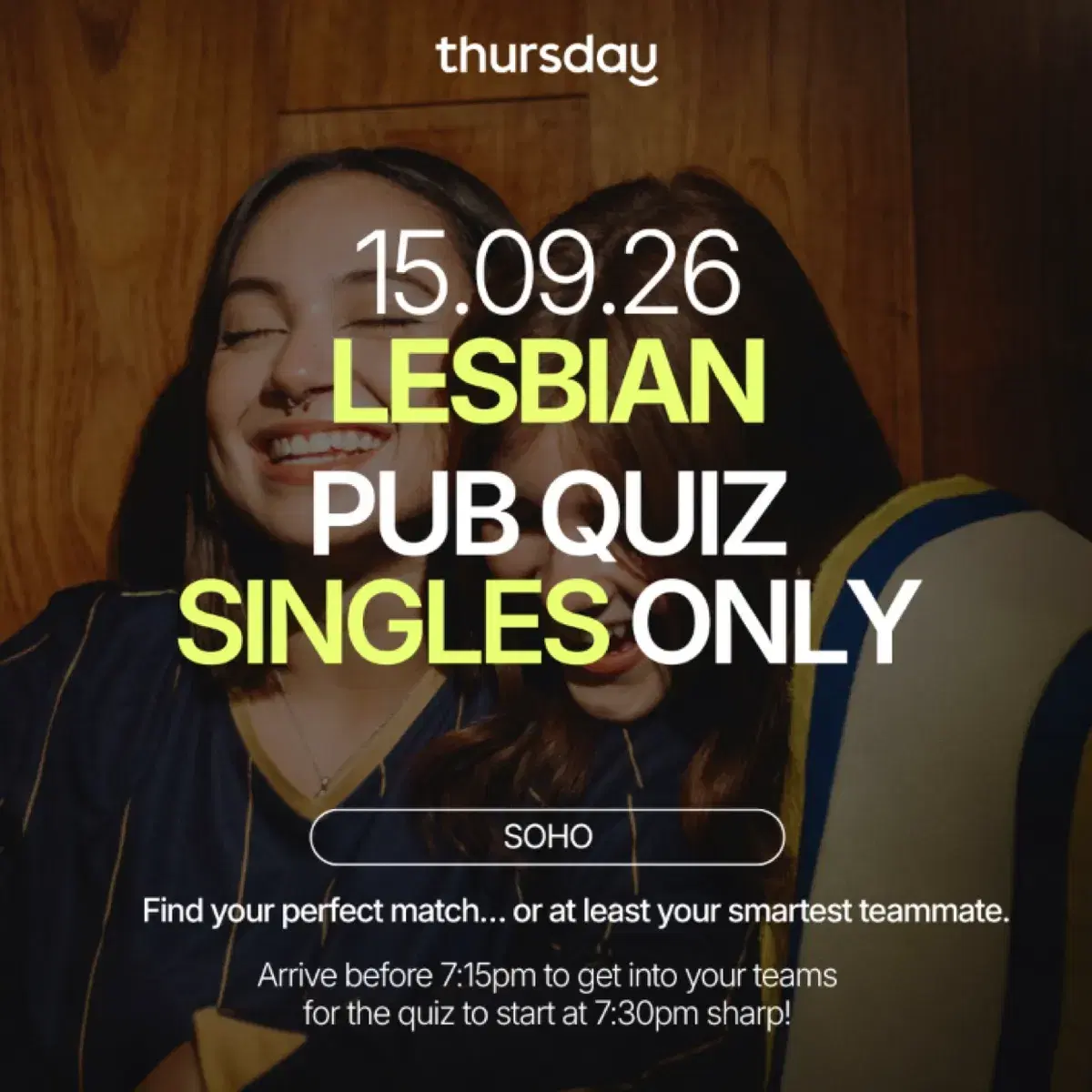 Tuesday | Lesbian Singles Pub Quiz | Soho — event artwork