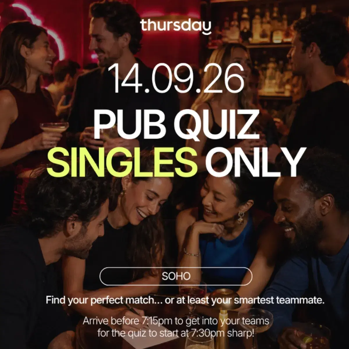 Monday | Singles Pub Quiz Night | Soho — event artwork