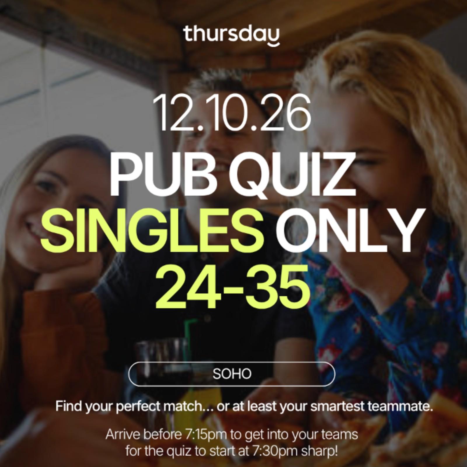 Monday | Singles Pub Quiz Night 24-35 | Soho — event artwork